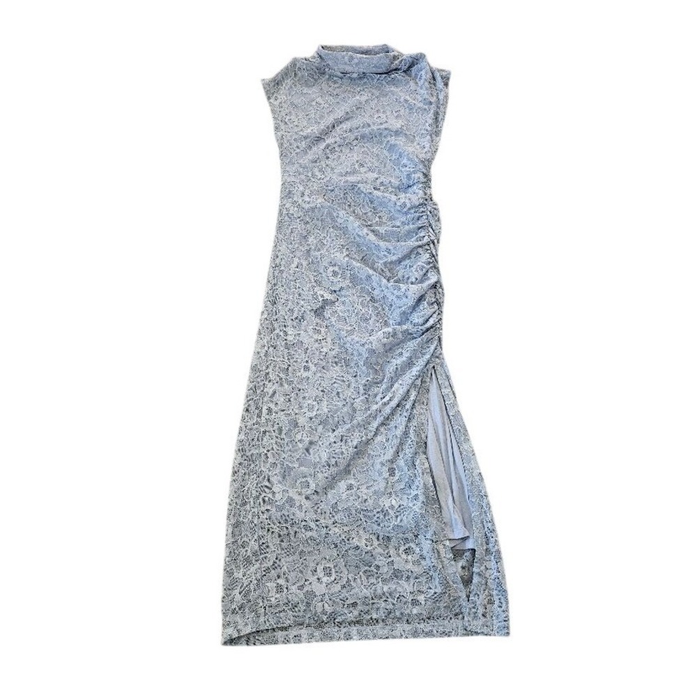 Anthropologie The Maya Ruched Cowl Neck Midi Dress Women Medium Blue Lace Event